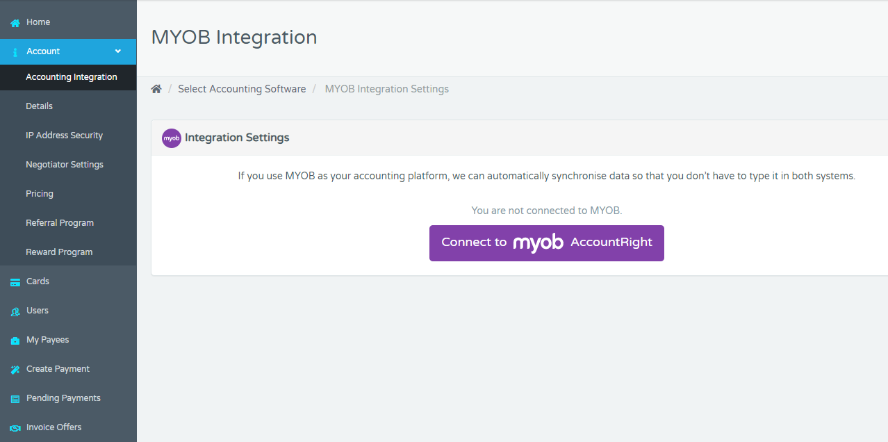 How to connect to MYOB AccountRight